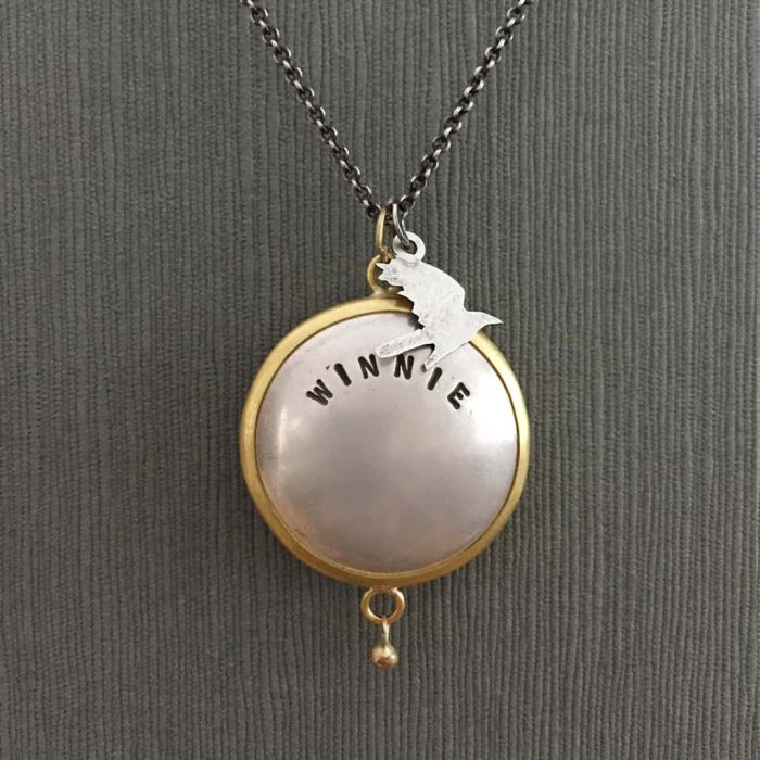 Pet Memorial Jewelry Cremation Ashes Sterling Silver and Gold with Bird Charm and Personalization