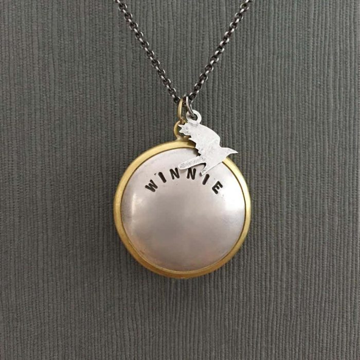Pet Memorial Jewelry Gold Cremation Ashes Sterling Silver and Gold Personalized w Bird Charm