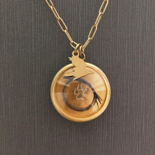 Gold Reliquary with Glass Lens and Gold Bird Charm